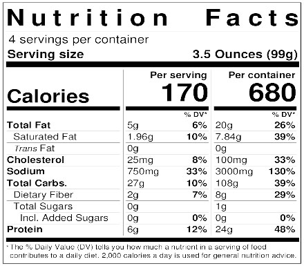 Nutrition Facts for Italian Sausage Ravioli - 14oz