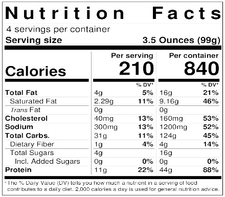 Nutrition Facts for Roasted Chicken with Quinoa & Cranberries Ravioli - 14oz
