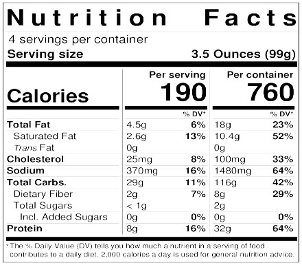 Nutrition Facts for Spinach & Mozarella Ravioli BEST SELLER!!! - 14oz