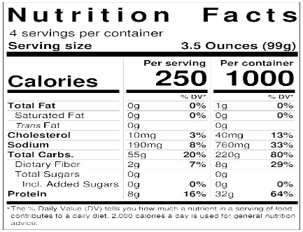 Nutrition Facts for Clam Shells - 14oz
